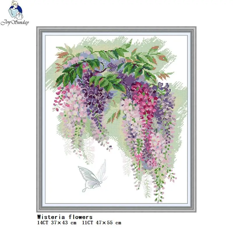 Wisteria flowers 11CT printed fabric 14CT count canvas cross stitch kit floral pattern DIY embroidery sewing kit home decoration