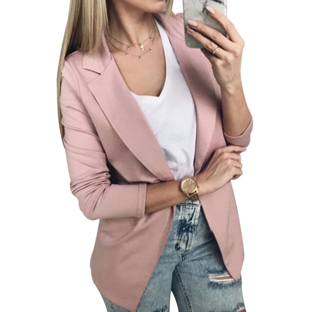 Pink LASPERAL, Женский Повседневный костюм, пальто, Модный деловой Блейзер, однотонный пиджак с длинным рукавом, верхняя одежда для девушек, черный, розовый, Тонкий Блейзер, пальто - Цвет: Pink