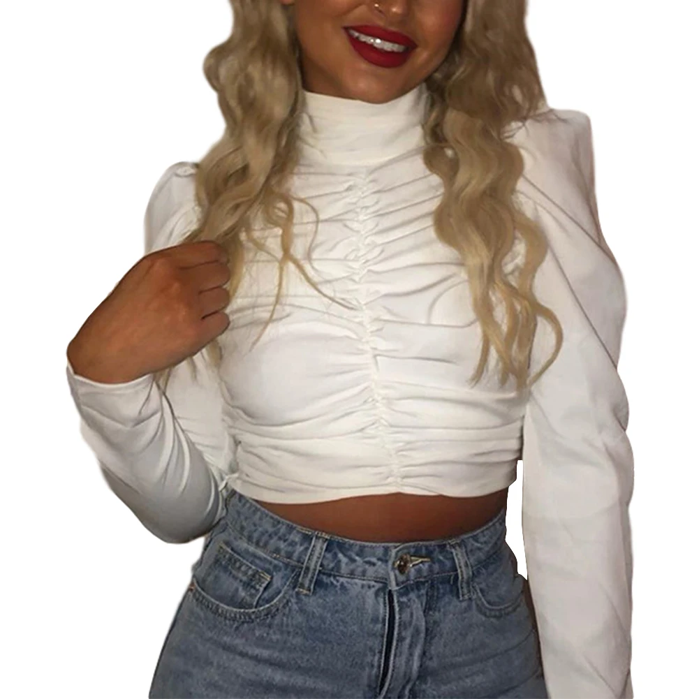 Женская Осенняя футболка с длинным рукавом элегантный офисный топ пышными