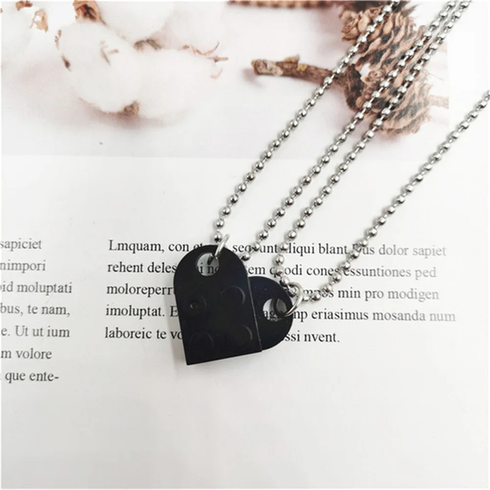 

2021 Punk 2Pcs Heart Brick Couples Love Necklace For Lovers Women Men Elements Friendship Necklaces Valentines Gift Jewelry