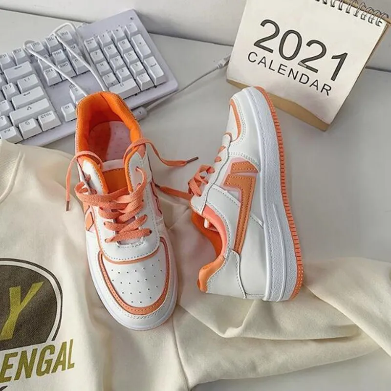 

2021 New Autumn Women Vulcanized Shoes Comfortable Lace-up Low-heeled Casual Shoes Fashion Color Matching Sneakers for Woman