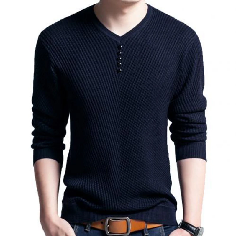 

Mens Sweater V Neck Knitted Pullover Long Sleeve Solid Color Sweaters Casual Slim Knitwear Men Clothing Fashion Jumper