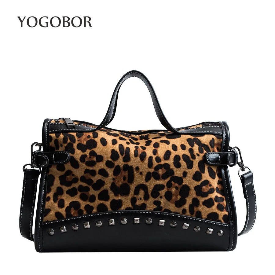 Леопардовая Сумка-тоут женская сумка через плечо с заклепками Лоскутная новая