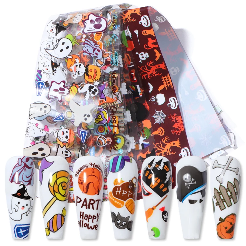 10 листов Хэллоуин серия наклейки для ногтей Тыква фонарь скелет паук вампир