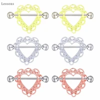 leosoxs 2pcs explosive personality stainless steel heart shaped breast ring exquisite body piercing jewelry