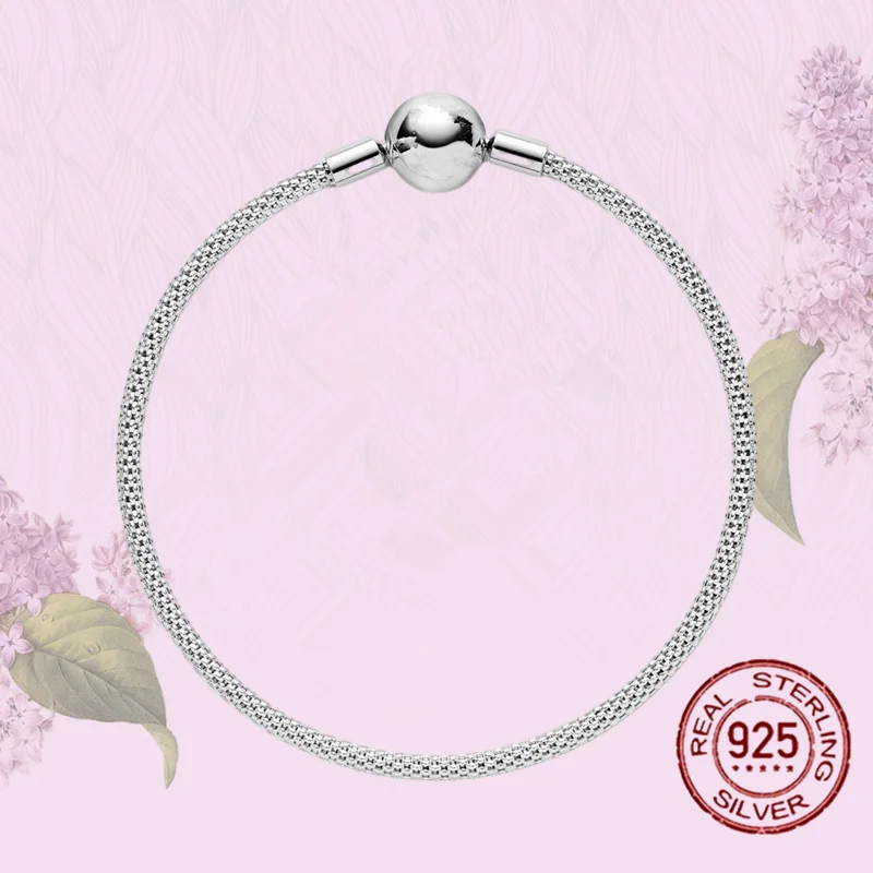 

New 2021 925 Sterling Silver 100% Real Clasp Snake Bone Chain Charm Bracelet Women Authentic Charm Jewelry Making for women Gift