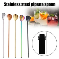reusable straws with spoon stainless steel straw with cleaning brush storage bag drinking spoon for milk tea milkshes c1
