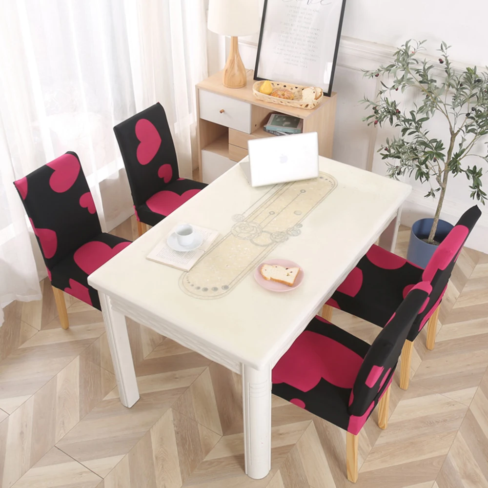 1 шт. Чехол для стула с изображением сердца и цветочным принтом съемные