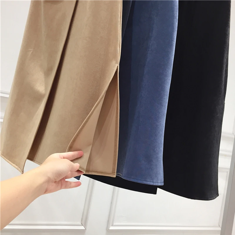 Новинка элегантная замшевая юбка средней длины Женская Асимметричная осень-зима