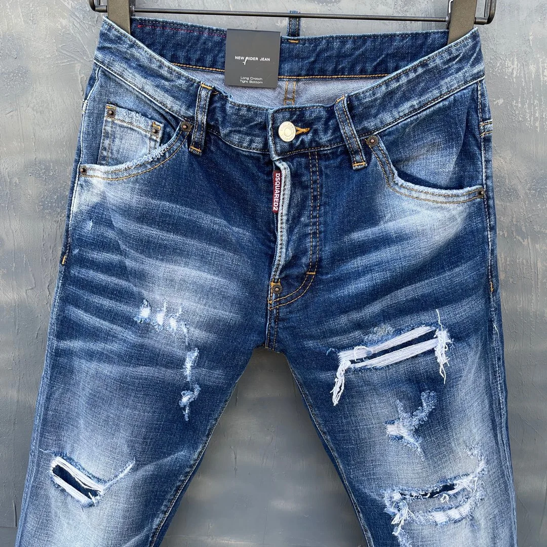 2022 New DSQUARED2 Men's/Women's Jeans Fashion Slim Fit Washed Hole Patches Elastic Simple All-Match Pants 9139