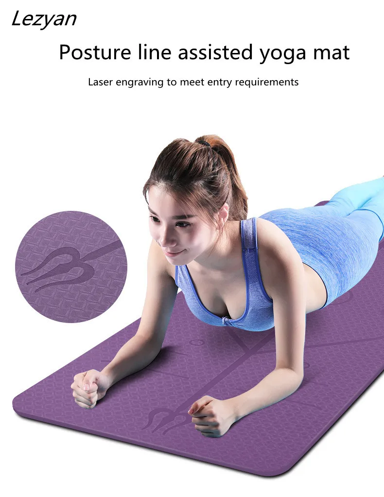 

Lezyan 183*61*0.6/0.8cm TPE Yoga Layer Non-Slip Mat Yoga Exercise Pad with Position Line For Fitness Gymnastics and Pilates