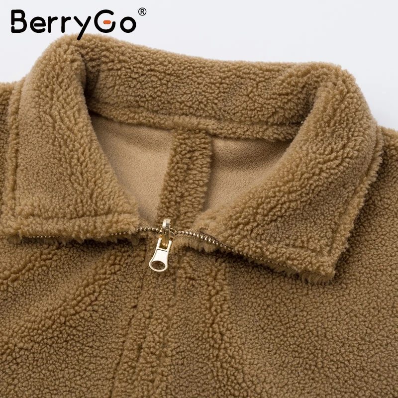 BerryGo овечья шерсть замша двухстороннее пальто женские повседневные молнии