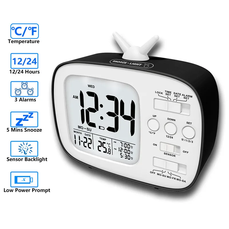 

Time Simple Electronic Kid Digital Alarm Clock Night Light Snooze Temperature Student Wake up Bedroom Bedside Batteries Operated