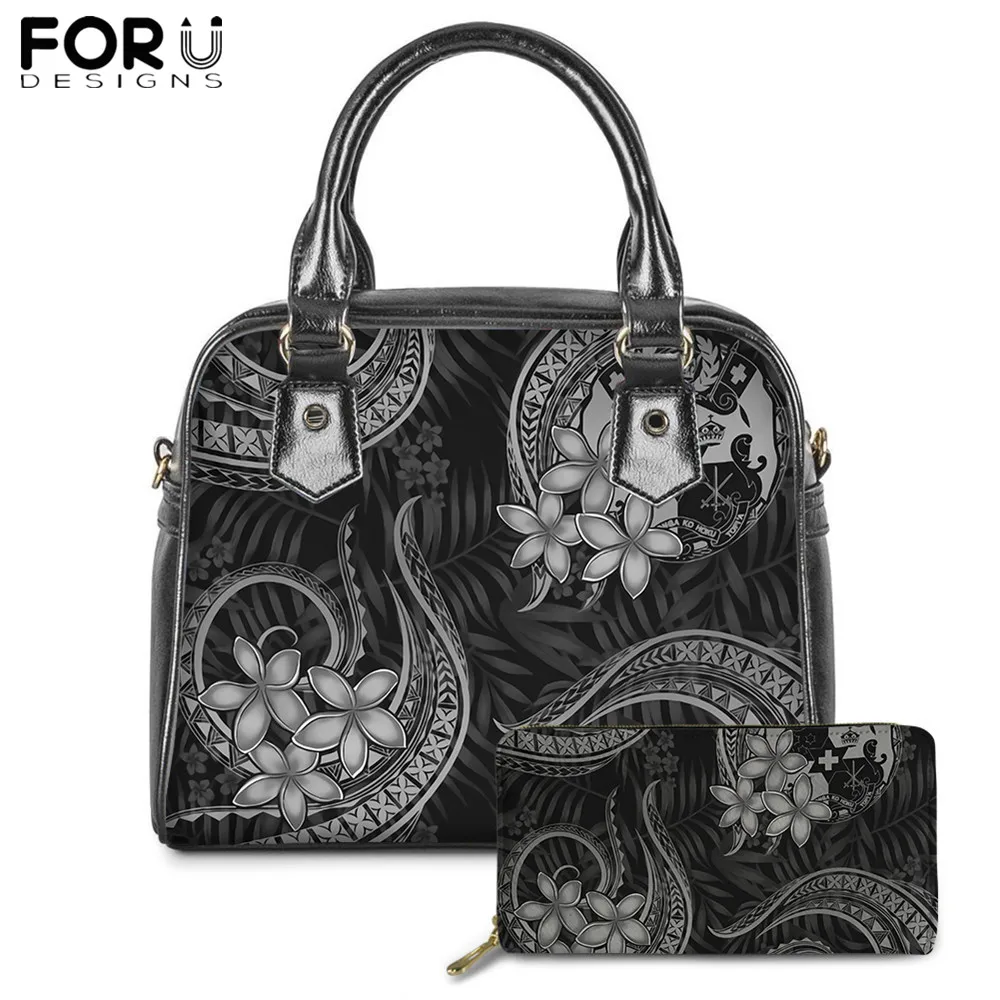 

Модная женская сумочка/кошелек FORUDESIGNS, комплект из 2 предметов, полинезийское племя с цветочным принтом, Женская Роскошная Повседневная сум...