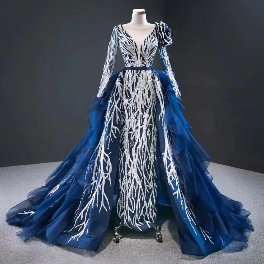 

Женское вечернее платье с длинным рукавом, белое кружевное платье с бусинами в виде ветвей дерева, платье для выпускного вечера и вечевечер...