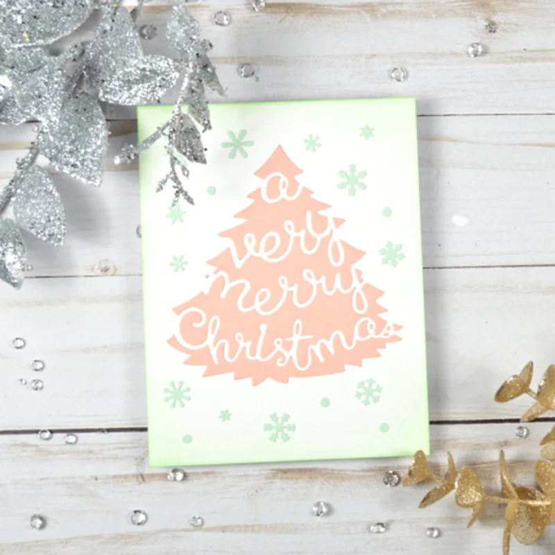 

Christmas Tree Merry Christmas Metal Cutting Dies Stamps Dies Scrapbooking Mold Cut DIY Handmade Tools Craft Decoration New 2021