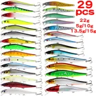 29 шт. смешанные погружающиеся плавающие рыболовные приманки в виде гольяна, жесткие Кривошип искусственный приманок, 3D воблеры с глазками кренкбейт, тройные Крючки, для окуня