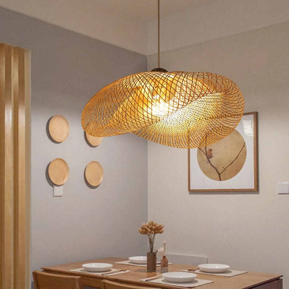 

LED Bamboo Chandeliers Vintage Cottage Wood Kitchen Fixtures Chandelier Lighting Suspension Home Indoor Dining Room Hanging Lamp