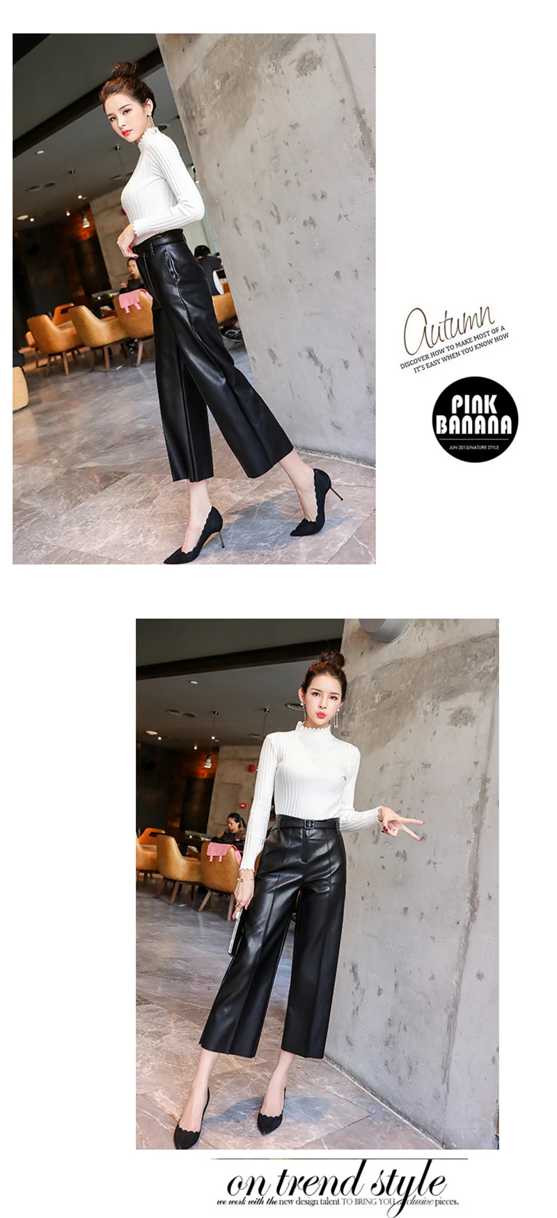 BGTEEVER Black Pu Leather Pants Women High Waist Belted Faux Leather Trousers Female Wide Leg Pants pantalon femme