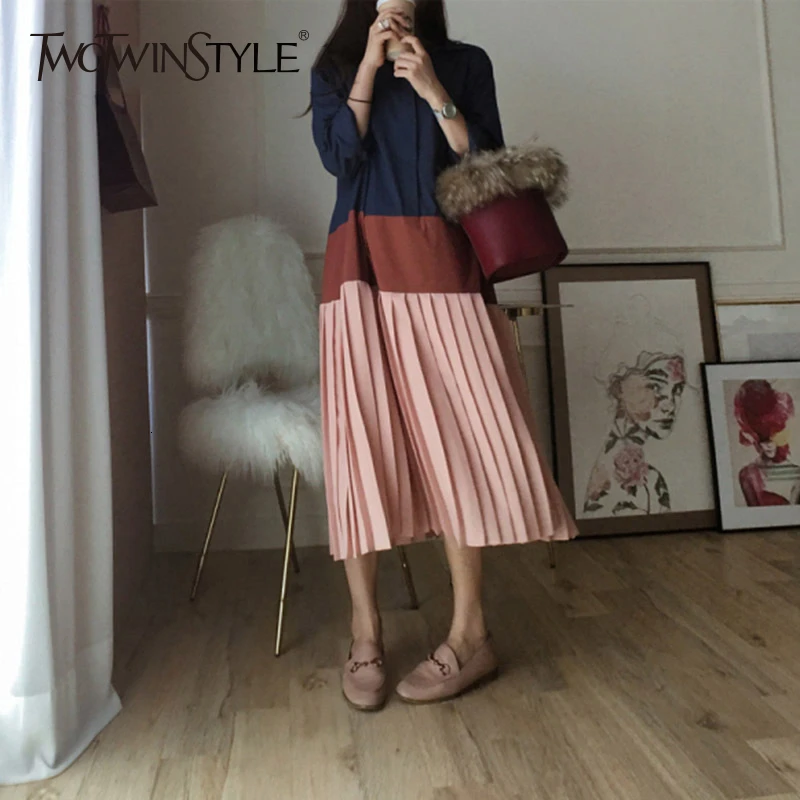 Женское платье с отложным воротником GALCAUR длинное плиссированное средней длины