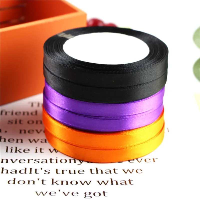 

25 yards Halloween Party Decorations DIY gift box packaging purple and orange ribbon 1 cm satin ribbon wholesale