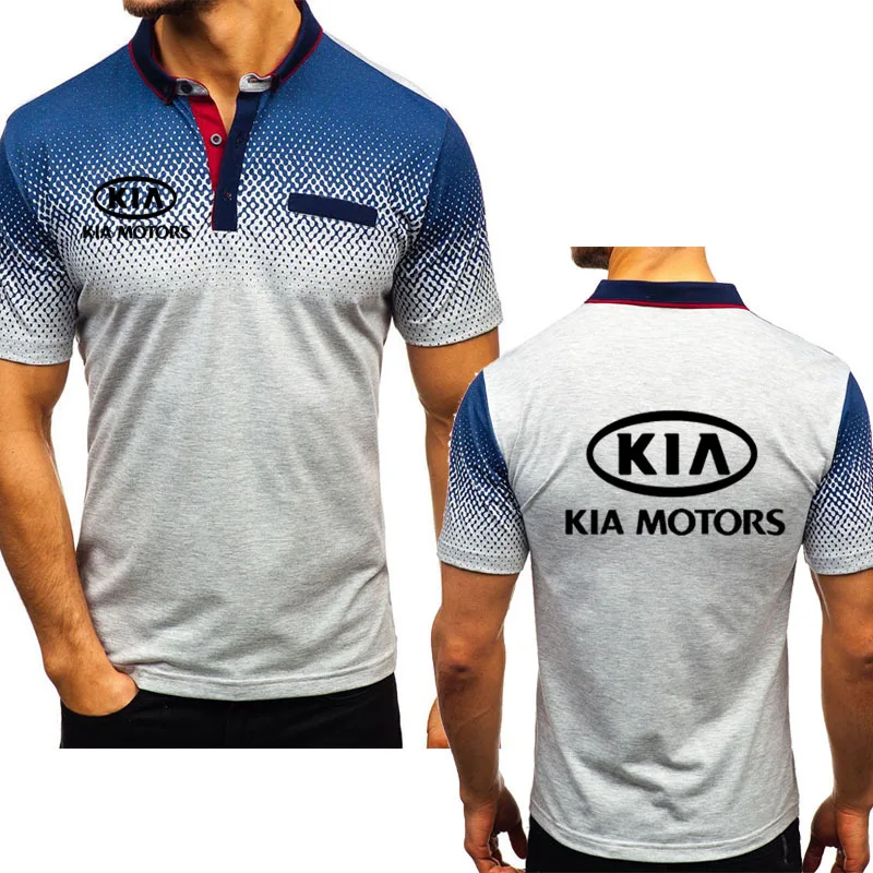 

Рубашка-поло мужская с коротким рукавом, хлопок, короткий рукав, принт логотипа автомобиля KIA, повседневная, лето 2021