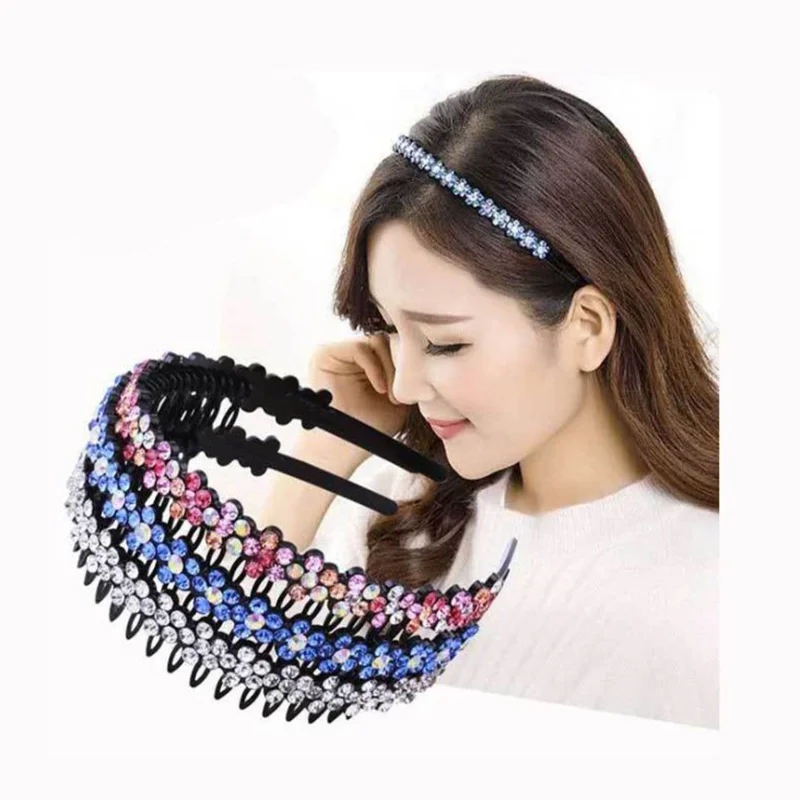 1PCS Hairband Bezel Headband Metal Double Bangs Rhinestone Hair Accessories Men Women Sports Band Hoop Top |