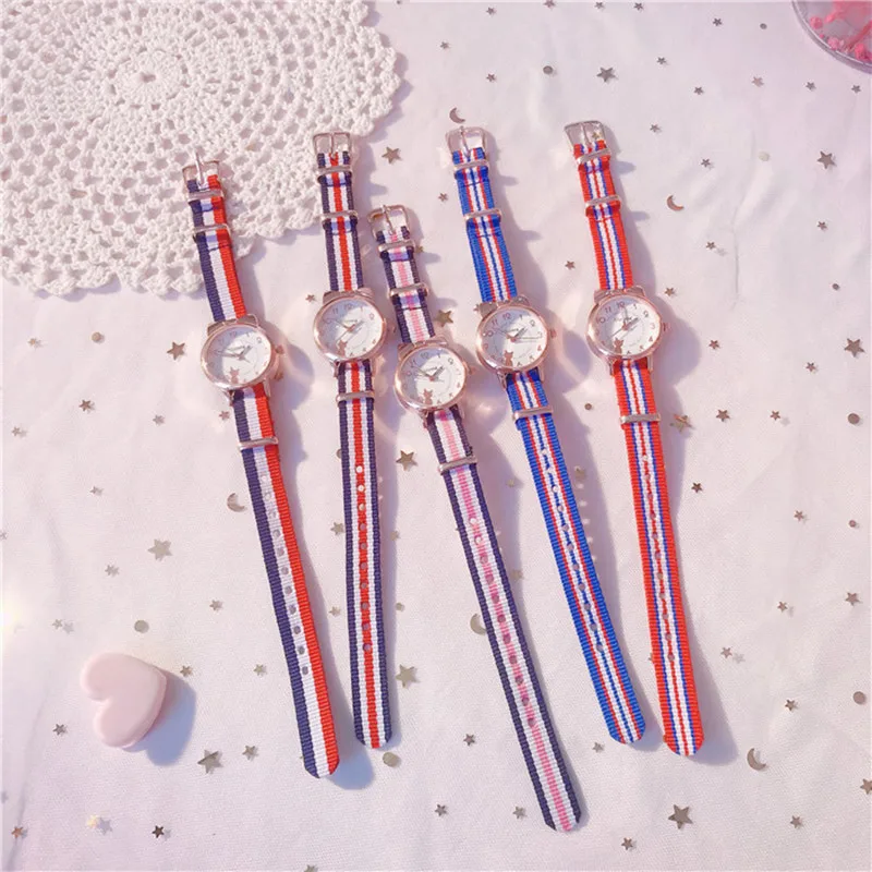 

Fashion Color Canvas Strap Little Girl Cute Children's Watch Kids Watch Analog Children Quartz Watch Student Set Watch With Box
