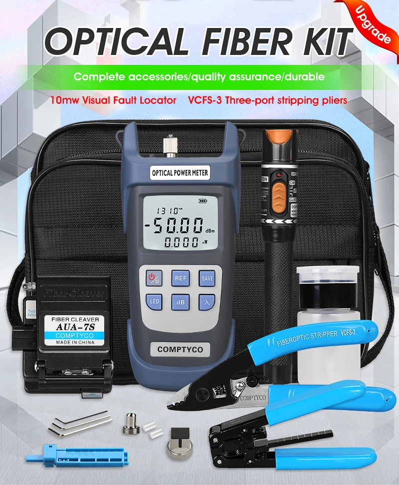 

19pc FTTH Cold Tool Kit -50 ~+26dBm AUA-7S Fiber Cleaver Optical Power Meter 10MW Visual Fault Locator VFL OPM