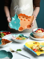 children dinosaur ceramic flat plate tableware cartoon animal bowl underglaze color nordic home breakfast tableware