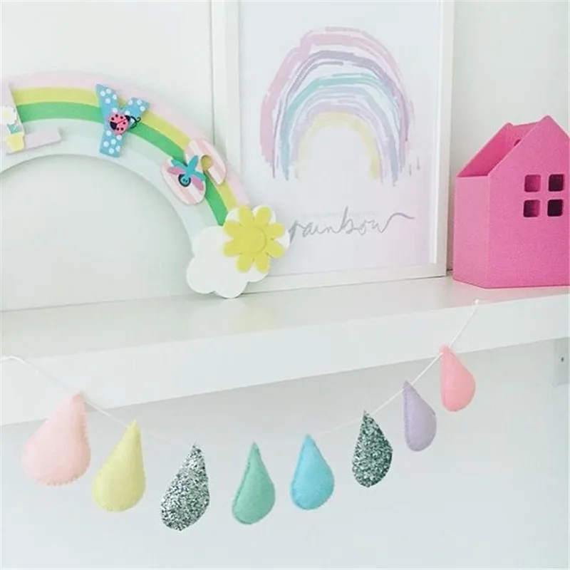 Ins Felt Raindrops Garland Water Drops Banners Wall Hanging Ornament Kids Room Decoration Children's Clothing Store Photo Props | Дом и