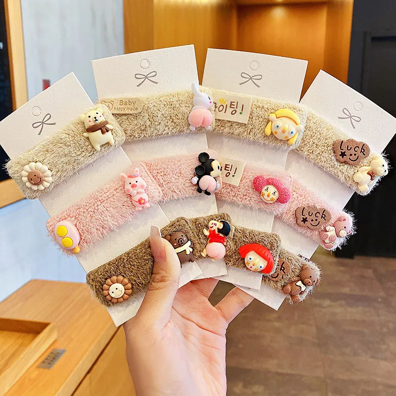 3 шт./компл. новые милые плюшевые заколки для волос с мультяшным рисунком девочек