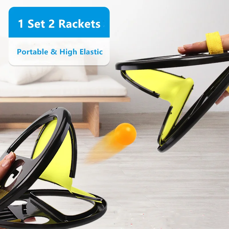 2 Rackets 1 Set Throw Ball Game Portable Indoor Outdoor Sport Toys Tennis Trainer Training with High Elastic Balls Home Fitness