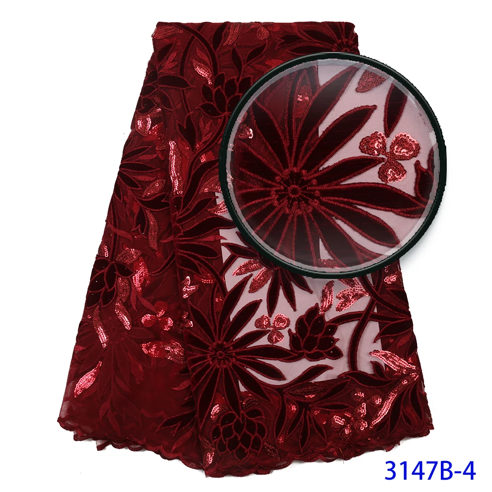 Лучшее качество африканская бархатная кружевная ткань фиолетовая с блестками