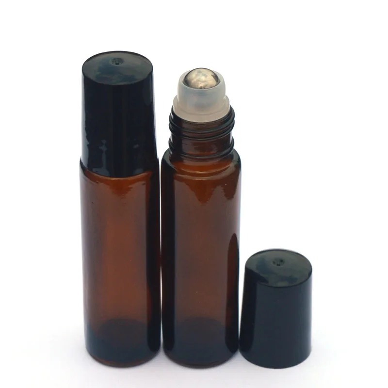 

1pcs 10ml Amber Glass Bottle Roll On Empty Fragrance Perfume Essential Oil Bottle 10 ML Roll-On Black Plastic Cap Bottle