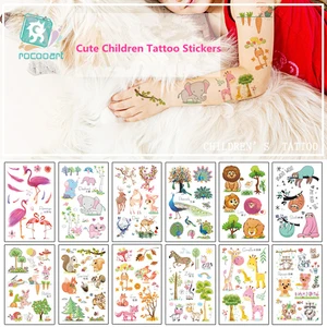 Милые Мультяшные временные тату-наклейки Rocooart для детей, боди-арт, татуировки с енотом, павлином, поддельные тату, Детская развивающая тату