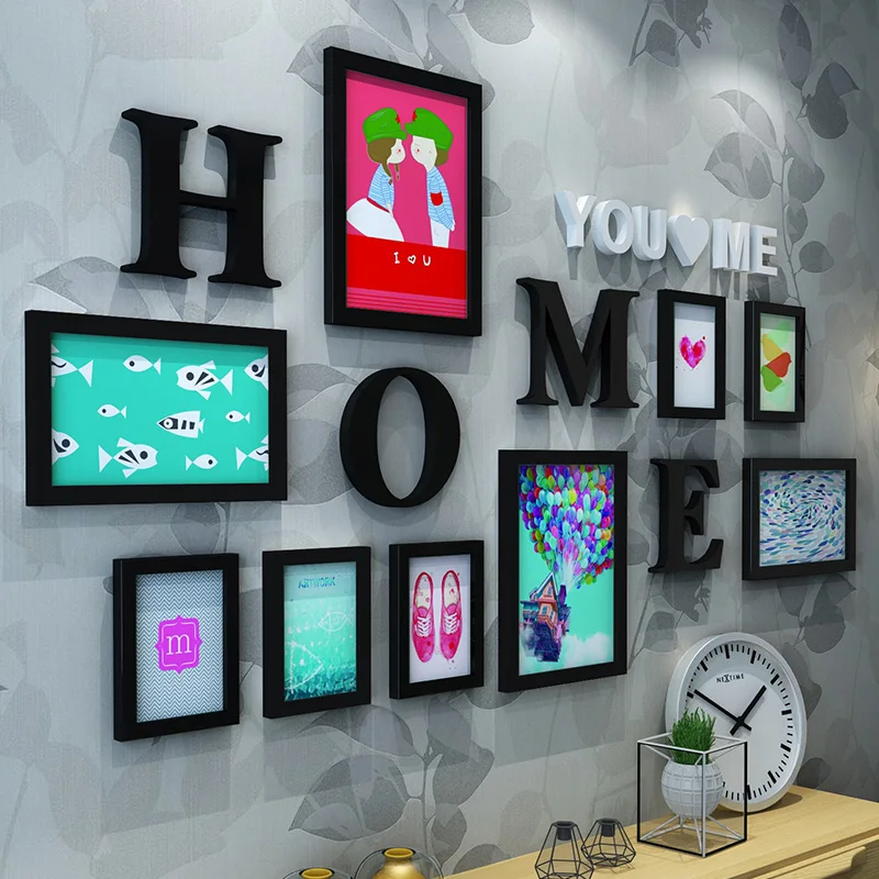 Европейский стиль 9 шт комбинированные фоторамки для семейной картины черная