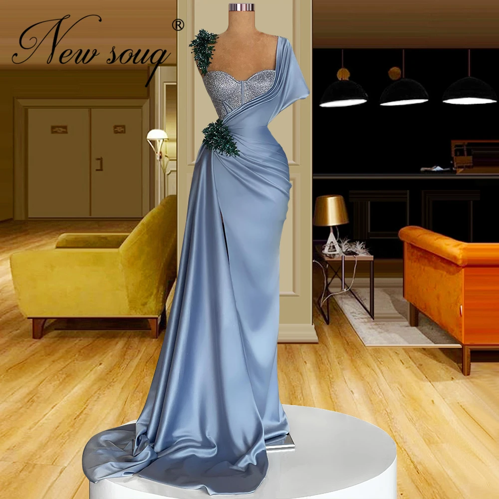 

Long Luxury 2022 Mermaid Evening Gowns Robes De Soiree Couture Party Dresses Green Beads Women Dubai Arabic Prom Pageant Dress