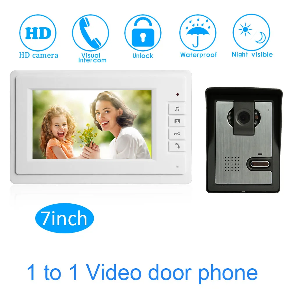 (1 SET) Security Door intercom System For House 7 inch surface Monitor Wire type Video Door Phone Night Version Doorbell RFID