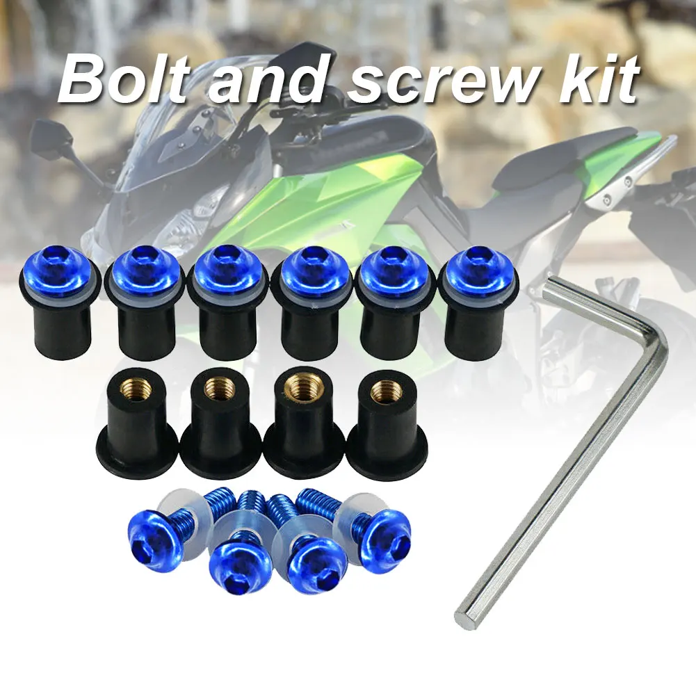 10x M5 Винты для ветрового стекла Комплект болтов резиновые гайки шайбы синий Yamaha