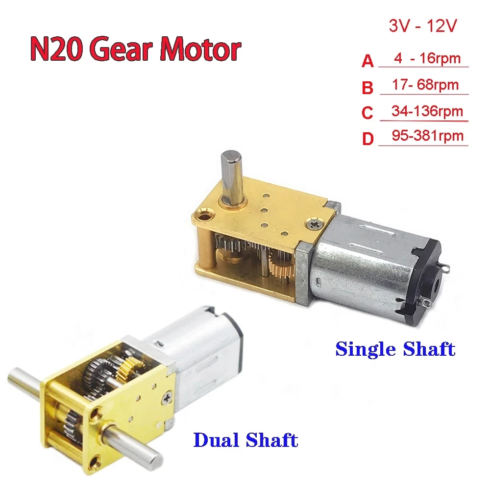 

N20 Gear Motor Single Double Shaft Electric DC 3V 6V 12V Low Speed 4rpm To 381rpm Metal Gearbox Moter DIY Smart Model 3D Pen