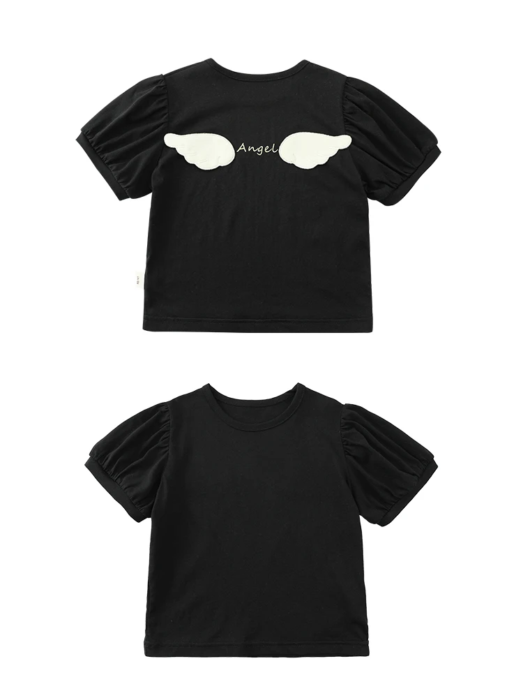

Baby Girl Sweet T Shirt Summer New Children's Bubble Sleeve Clothes Cute Wings Short Sleeves Top