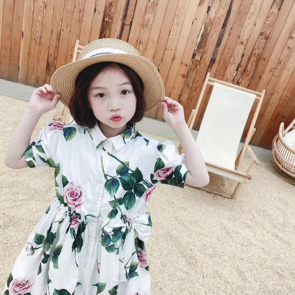 

summer baby girls clothes Premium high quality flower print dress Mother and daughter dress 2 styles