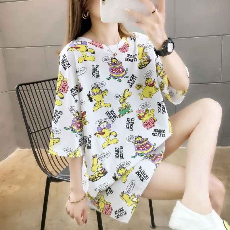 

Short Sleeve T-shirt for Women 2021 Summer New Korean Style Loose Half Sleeve Ins Student Mid-Length Couple Top Clothes Fashion