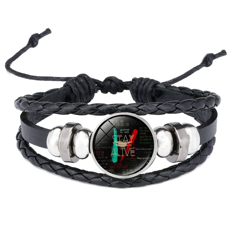Twenty One Pilots кожаный браслет панк музыка Группа Знак стекло кабошон многослойный