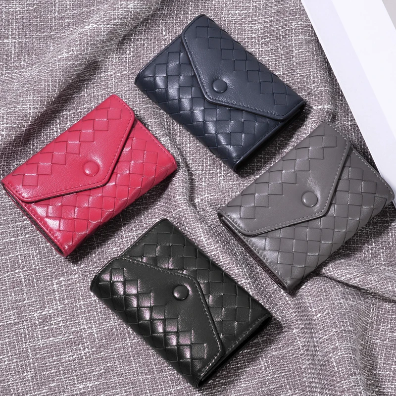 

Authentic Leather Weave Men's and Women's Credit Card Holder Mini Coin Purse Fashion Business Card Holder Luxury Brand 2021 New