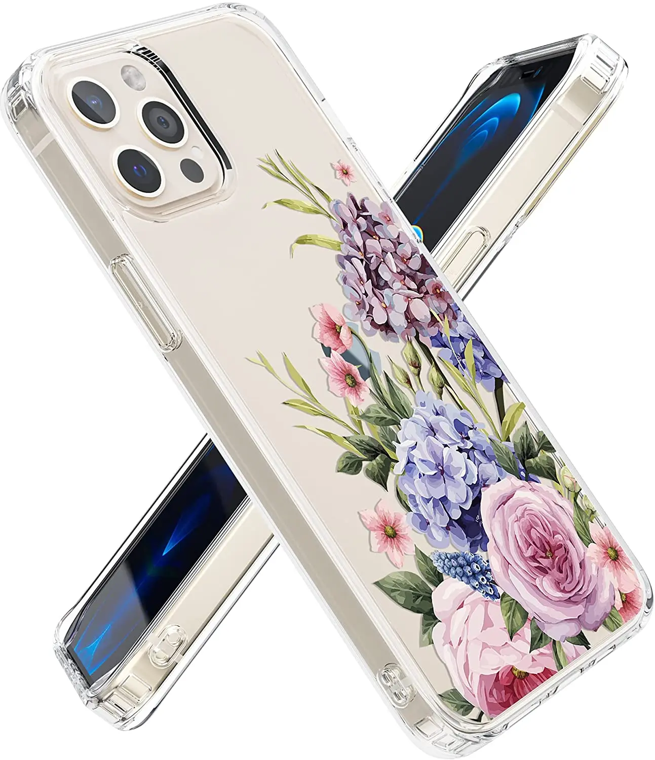 

Чехол для сотового телефона Гортензия цветочный совместимый с iPhone 12 Pro Max 6,7 дюймов для женщин девушек прозрачный тонкий чехол с