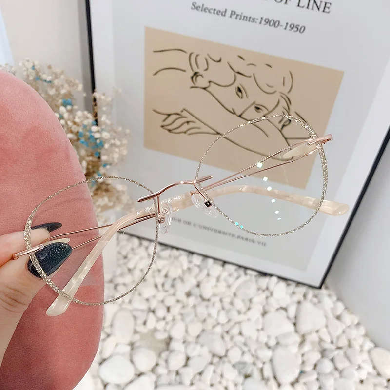 

0~10.00 2021 New Vintage Oversized Square Pink Anti-blue Light Glasses Frame For Women Alloy Clear Computer Myopia Eyeglasses