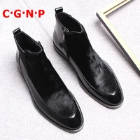 c%c2%b7g%c2%b7n%c2%b7p business men casual shoes hot fashion black patent leather mens boots winter patchwork horsehair chelsea boots