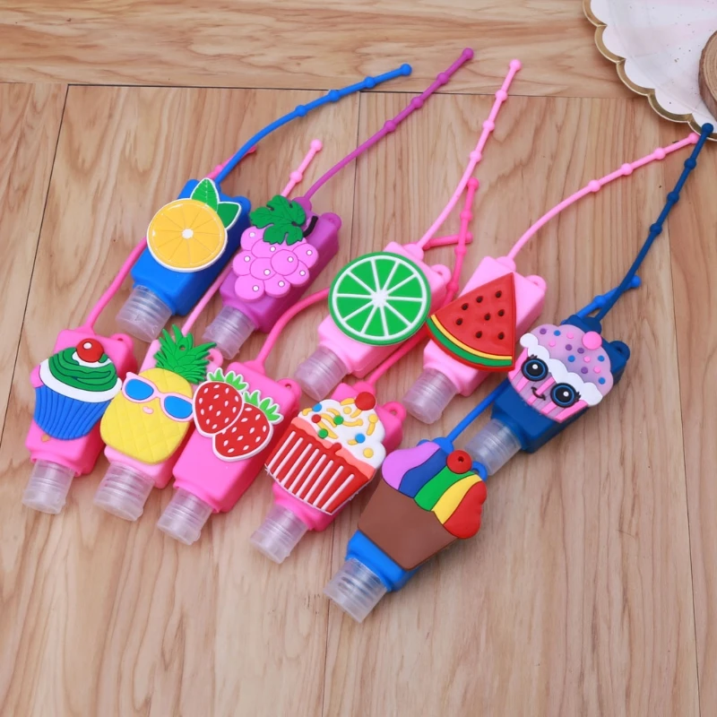 

5Pc Cartoon Kid Hand Sanitizer Bottle Silicone Case Keychain Carrier Random